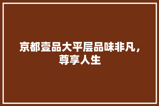 京都壹品大平层品味非凡，尊享人生