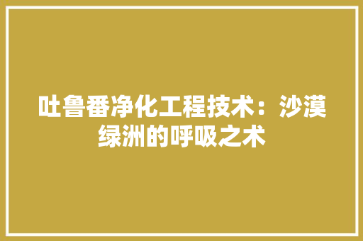 吐鲁番净化工程技术：沙漠绿洲的呼吸之术