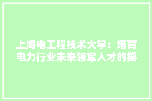 上海电工程技术大学：培育电力行业未来领军人才的摇篮