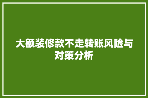 大额装修款不走转账风险与对策分析