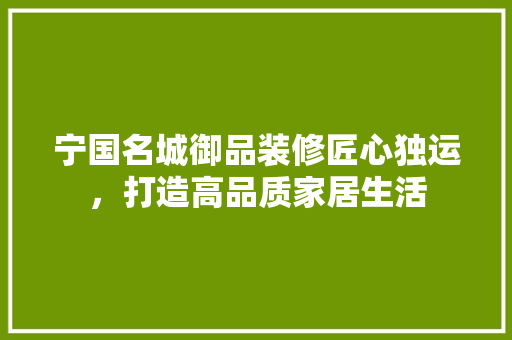 宁国名城御品装修匠心独运，打造高品质家居生活