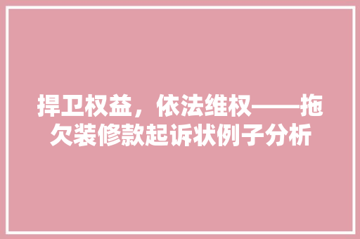 捍卫权益，依法维权——拖欠装修款起诉状例子分析