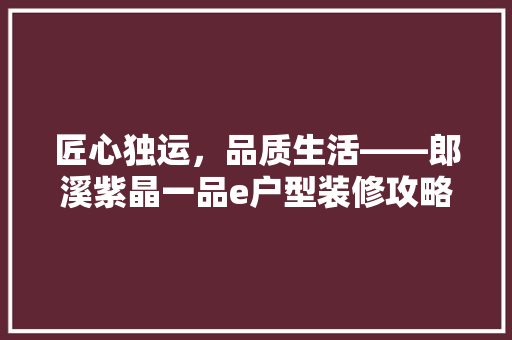 匠心独运，品质生活——郎溪紫晶一品e户型装修攻略