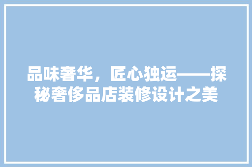 品味奢华，匠心独运——探秘奢侈品店装修设计之美