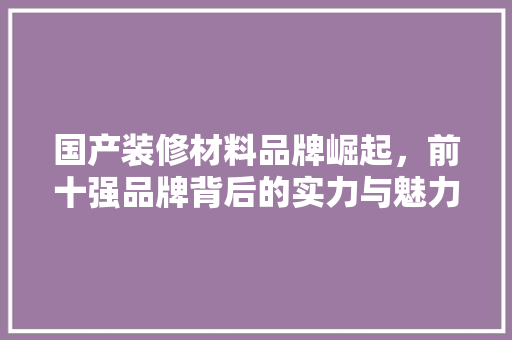 国产装修材料品牌崛起，前十强品牌背后的实力与魅力