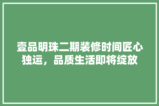 壹品明珠二期装修时间匠心独运，品质生活即将绽放
