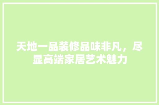 天地一品装修品味非凡，尽显高端家居艺术魅力