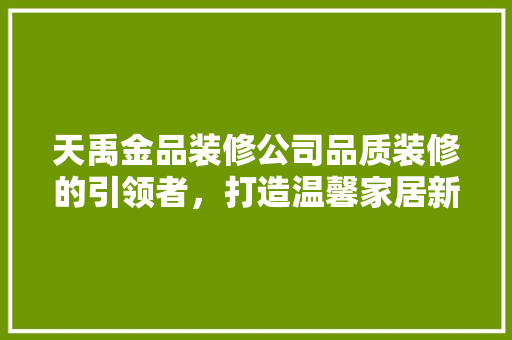 天禹金品装修公司品质装修的引领者，打造温馨家居新标杆