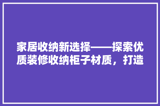 家居收纳新选择——探索优质装修收纳柜子材质，打造完美储物空间