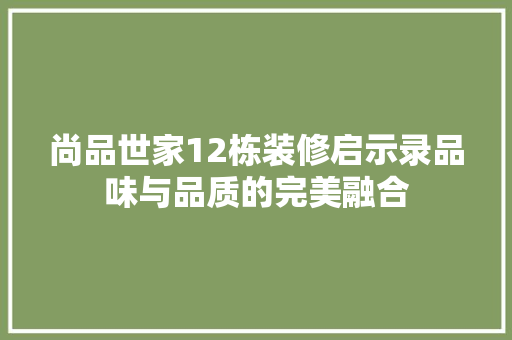 尚品世家12栋装修启示录品味与品质的完美融合