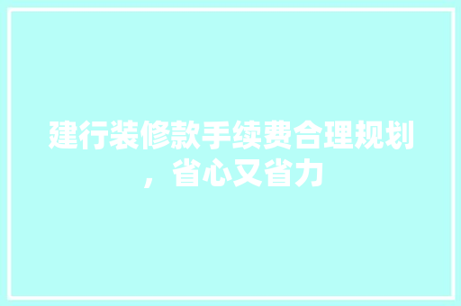 建行装修款手续费合理规划，省心又省力