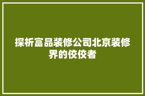 探析富品装修公司北京装修界的佼佼者
