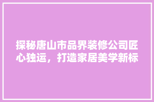 探秘唐山市品界装修公司匠心独运，打造家居美学新标杆