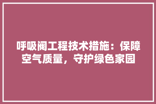 呼吸阀工程技术措施：保障空气质量，守护绿色家园 卧室装修
