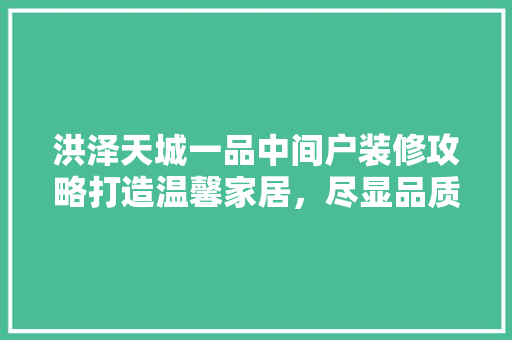洪泽天城一品中间户装修攻略打造温馨家居，尽显品质生活