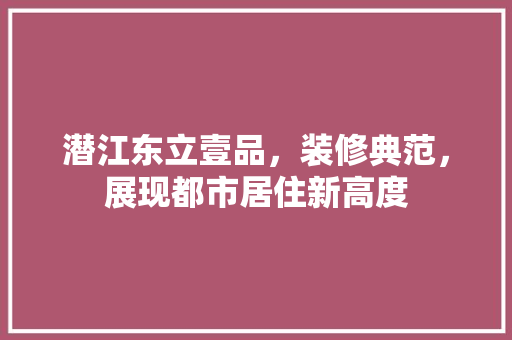 潜江东立壹品，装修典范，展现都市居住新高度