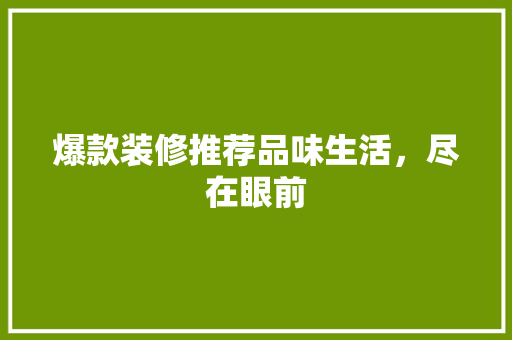 爆款装修推荐品味生活，尽在眼前