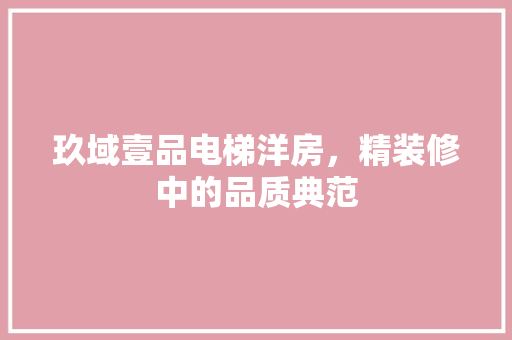 玖域壹品电梯洋房，精装修中的品质典范