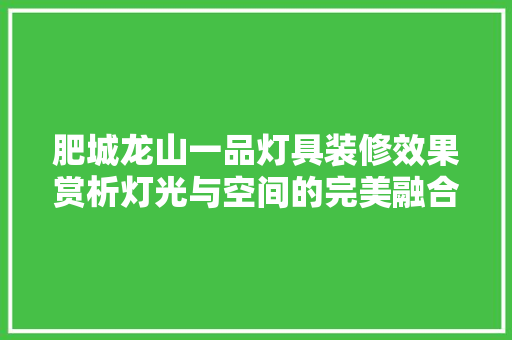 肥城龙山一品灯具装修效果赏析灯光与空间的完美融合