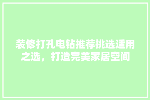装修打孔电钻推荐挑选适用之选，打造完美家居空间