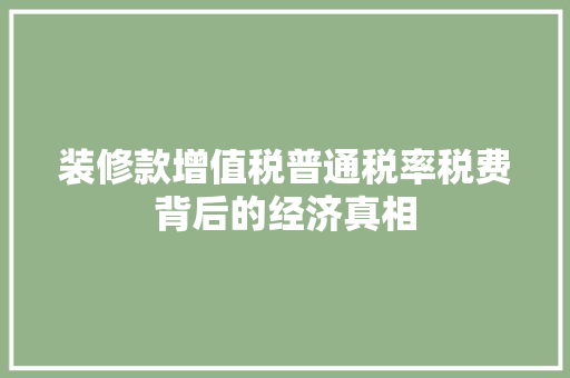 装修款增值税普通税率税费背后的经济真相