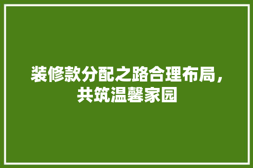 装修款分配之路合理布局，共筑温馨家园