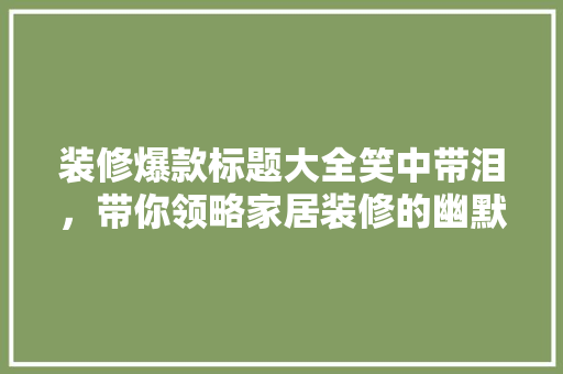 装修爆款标题大全笑中带泪，带你领略家居装修的幽默之路！