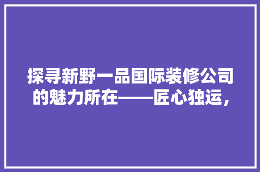 探寻新野一品国际装修公司的魅力所在——匠心独运，打造家居美好新篇章