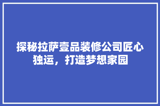 探秘拉萨壹品装修公司匠心独运，打造梦想家园