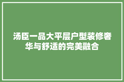 汤臣一品大平层户型装修奢华与舒适的完美融合