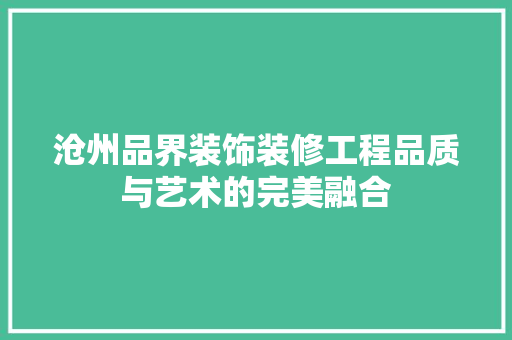 沧州品界装饰装修工程品质与艺术的完美融合 现代风格装饰
