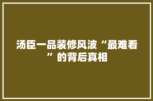 汤臣一品装修风波“最难看”的背后真相