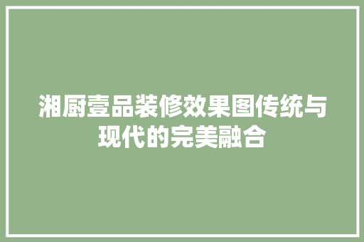 湘厨壹品装修效果图传统与现代的完美融合