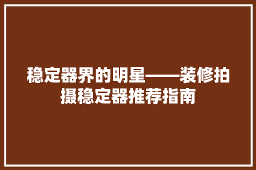 稳定器界的明星——装修拍摄稳定器推荐指南