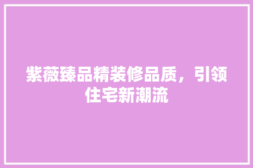 紫薇臻品精装修品质，引领住宅新潮流