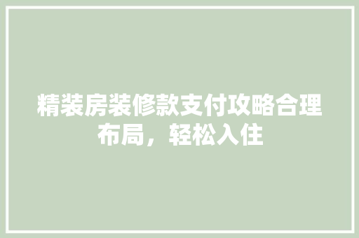 精装房装修款支付攻略合理布局，轻松入住