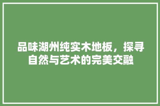 品味湖州纯实木地板，探寻自然与艺术的完美交融