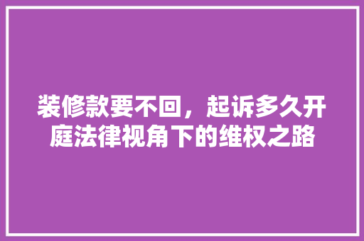 装修款要不回，起诉多久开庭法律视角下的维权之路