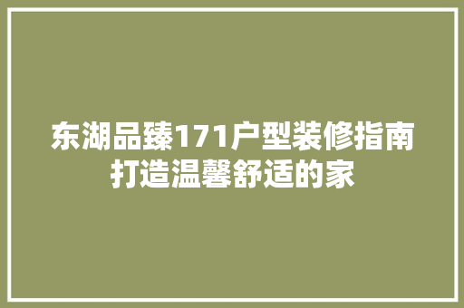 东湖品臻171户型装修指南打造温馨舒适的家