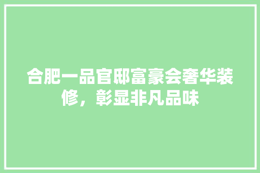合肥一品官邸富豪会奢华装修，彰显非凡品味