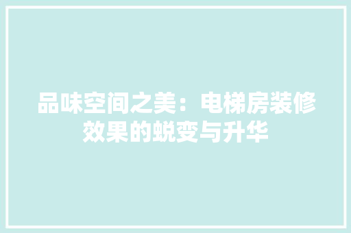 品味空间之美：电梯房装修效果的蜕变与升华