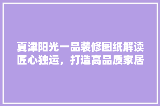 夏津阳光一品装修图纸解读匠心独运，打造高品质家居生活