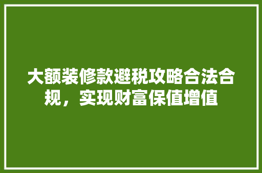 大额装修款避税攻略合法合规，实现财富保值增值