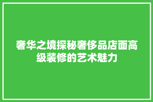 奢华之境探秘奢侈品店面高级装修的艺术魅力