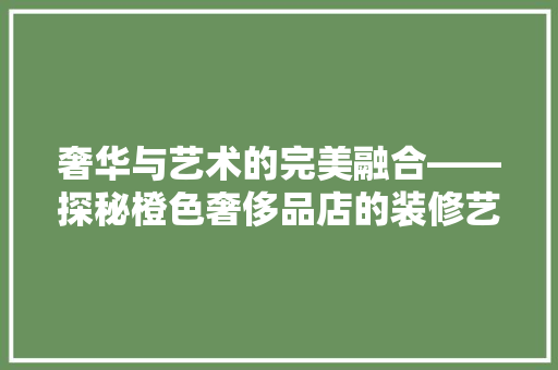 奢华与艺术的完美融合——探秘橙色奢侈品店的装修艺术