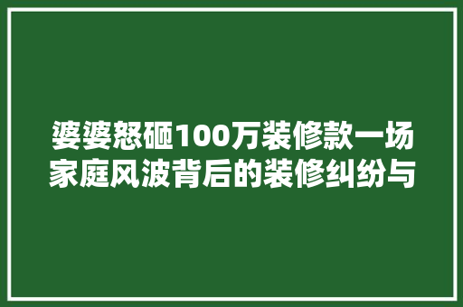 婆婆怒砸100万装修款一场家庭风波背后的装修纠纷与和谐之路