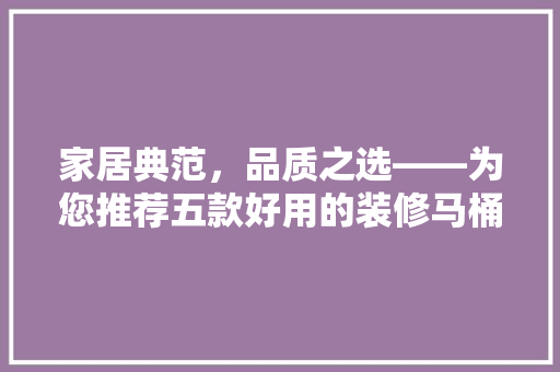家居典范，品质之选——为您推荐五款好用的装修马桶
