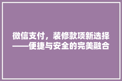 微信支付，装修款项新选择——便捷与安全的完美融合