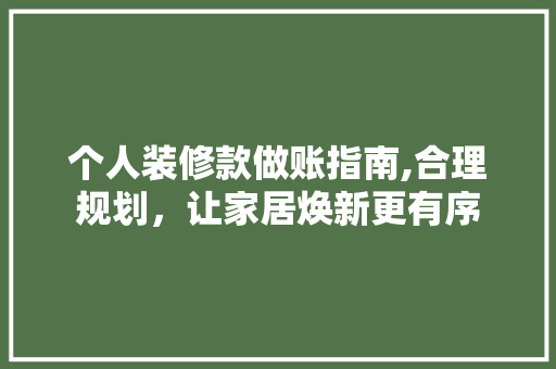 个人装修款做账指南,合理规划，让家居焕新更有序