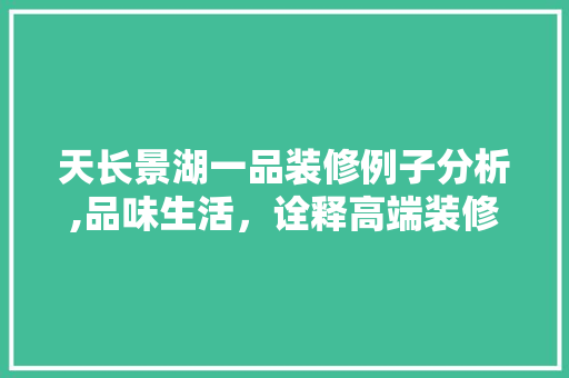 天长景湖一品装修例子分析,品味生活，诠释高端装修美学